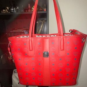 MCM Scarlet Red Leather Tote